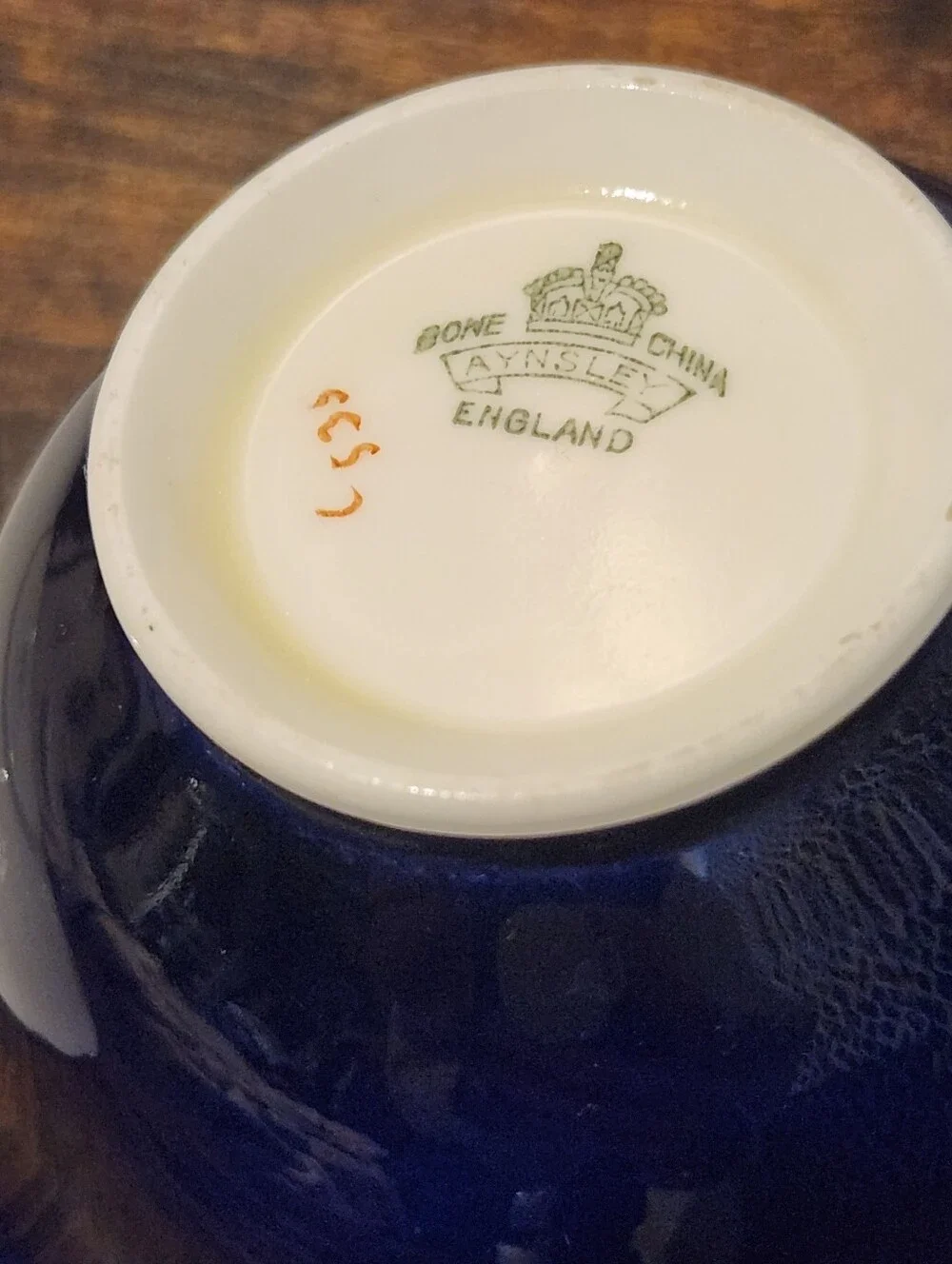 Vintage Aynsley England Bone China Cobalt Blue Gold Filigree Floral Cup & Saucer